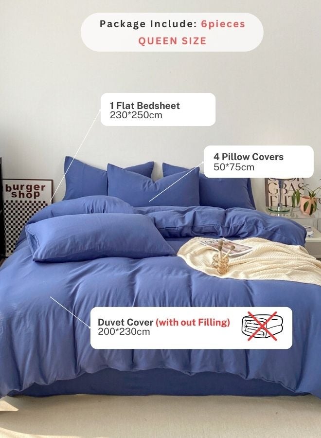 LUNA Home Queen Size 6 Piece Bedding Set Without Filling, Washable Cotton Blue Color.  - Image 2
