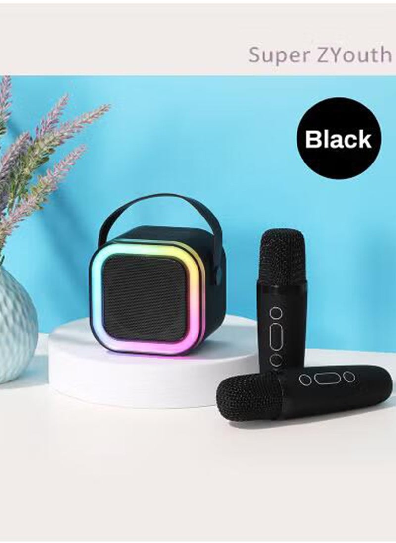 Super ZYouth Karaoke Machine for Kids, Mini Portable Bluetooth Karaoke Speaker with 2 Wireless Mics and led Colorful Lights for Kids Adults, Gifts Toys for Girls Boys Family Home Party black colo  - Image 2