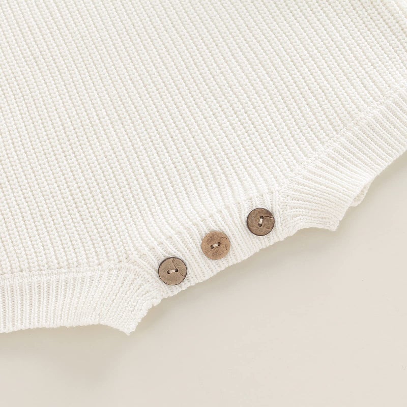 ZAXARRA Newborn Coming Home Baby Sweater Romper Long Sleeve Round Neck Solid Color Knit Bodysuit Infant Boy Girl Outfit (White, Newborn) - Image 4