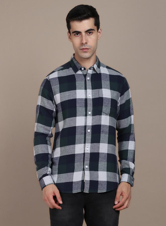 Dennis Lingo Slim Fit Navy 100% Cotton Checked Shirt for Men - Spread Collar, Full Sleeves, Casual,  - Image 1