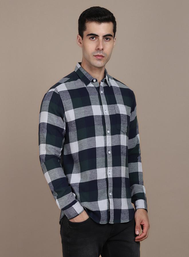 Dennis Lingo Slim Fit Navy 100% Cotton Checked Shirt for Men - Spread Collar, Full Sleeves, Casual,  - Image 5