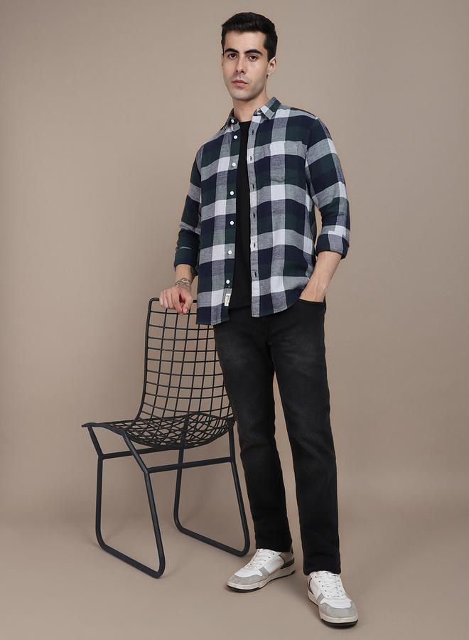 Dennis Lingo Slim Fit Navy 100% Cotton Checked Shirt for Men - Spread Collar, Full Sleeves, Casual,  - Image 3