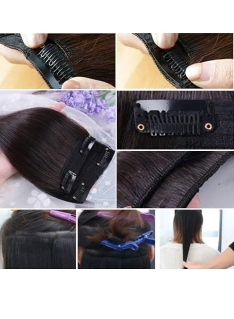 إستيل مشبك شعر طبيعي في قطع شعر غير مرئية قصيرة ومستقيمة وموجودة بشكل مزدوج لتنعيم الشعر مما يضيف كثافة شعر طبيعية باللون الأسود - Image 4