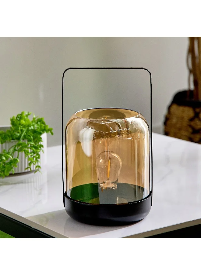 Home Box Dux Lantern Lamp with Glass Shade and Iron Base - 14.5x24.5 cm