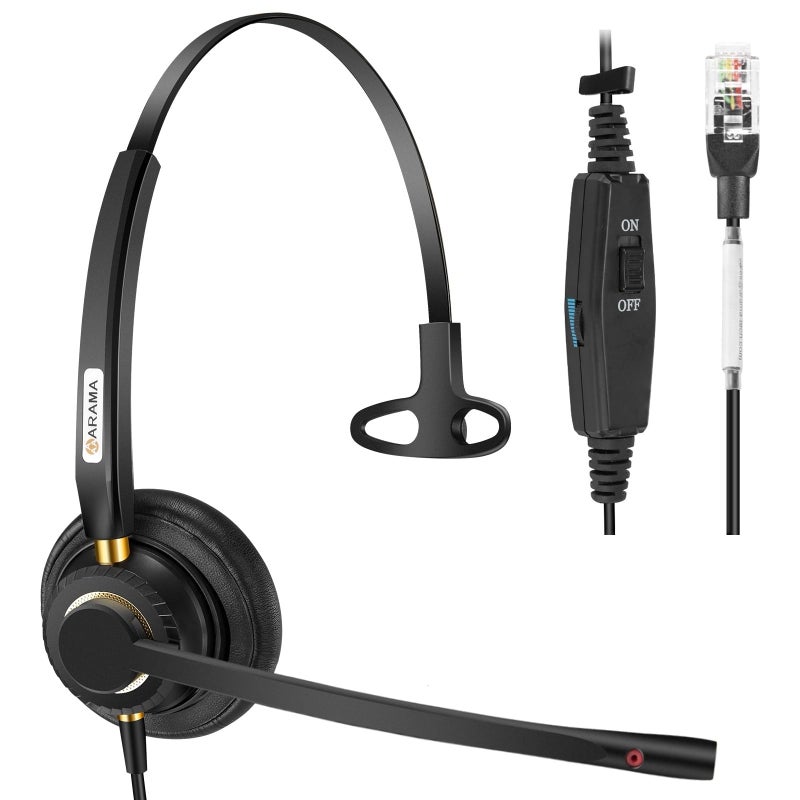 Arama Corded Telephone Headset Mono w/Noise Canceling Mic Compatible with ShoreTel Plantronics Polycom Zultys Toshiba NEC Aspire Dterm Nortel Norstar Meridian Packet8 Landline Deskphones(A800S2) - Image 1