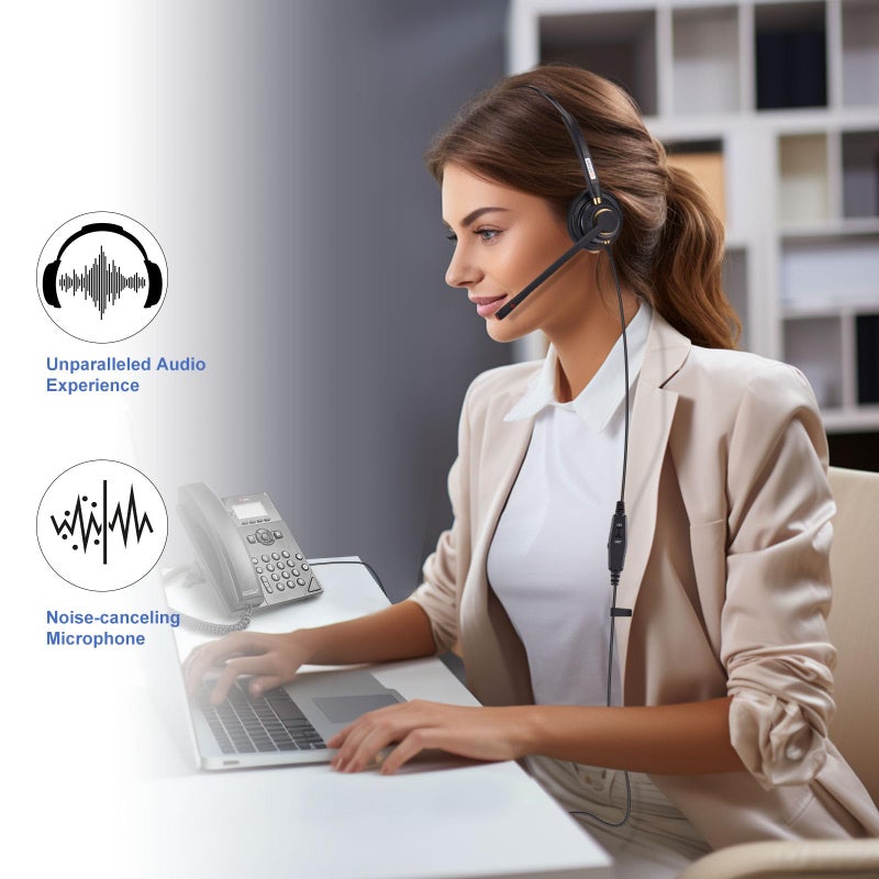 Arama Corded Telephone Headset Mono w/Noise Canceling Mic Compatible with ShoreTel Plantronics Polycom Zultys Toshiba NEC Aspire Dterm Nortel Norstar Meridian Packet8 Landline Deskphones(A800S2) - Image 4