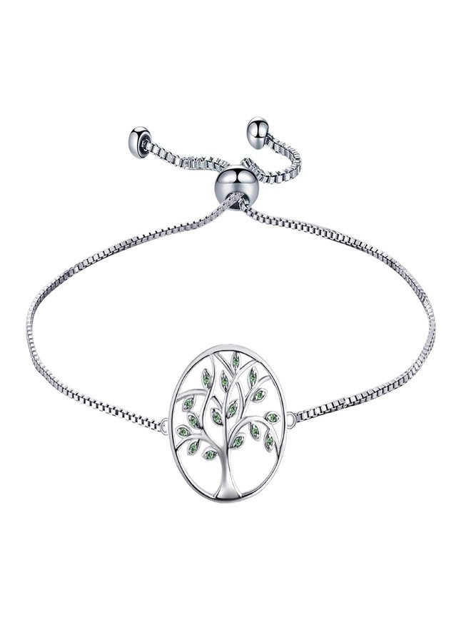 YL Tree Bracelet 925 Sterling Silver Tree of Life Link Bracelet Created Emerald Jewelry for Women - Image 1