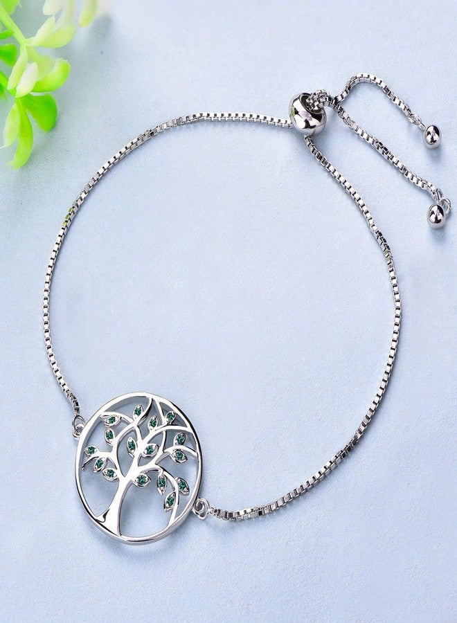 YL Tree Bracelet 925 Sterling Silver Tree of Life Link Bracelet Created Emerald Jewelry for Women - Image 4