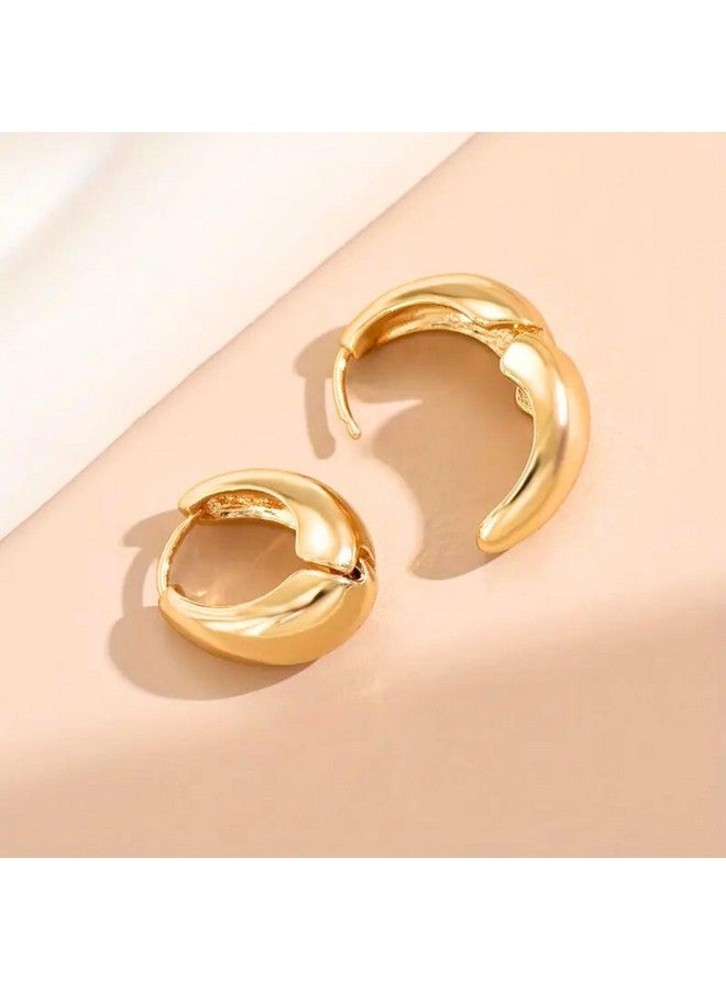 Salve Stylish Trendy Chunky Golden Dainty Small Huggie Hoop Earrings | Latest Fancy Trendy Hoops Bali Studs | Korean Fashion Jewellery Women & Girls (Oval) - Image 2