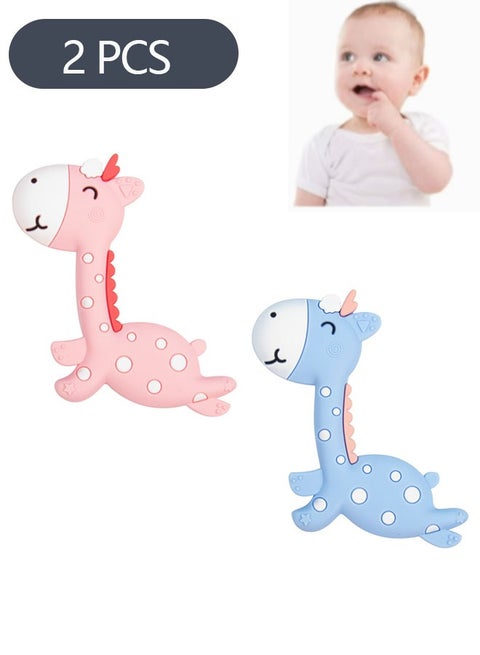 2-Piece Silicone Baby Teething Toys, Giraffe Soft and Safe Baby Teether Toys for Soothing Teething Pain Relief