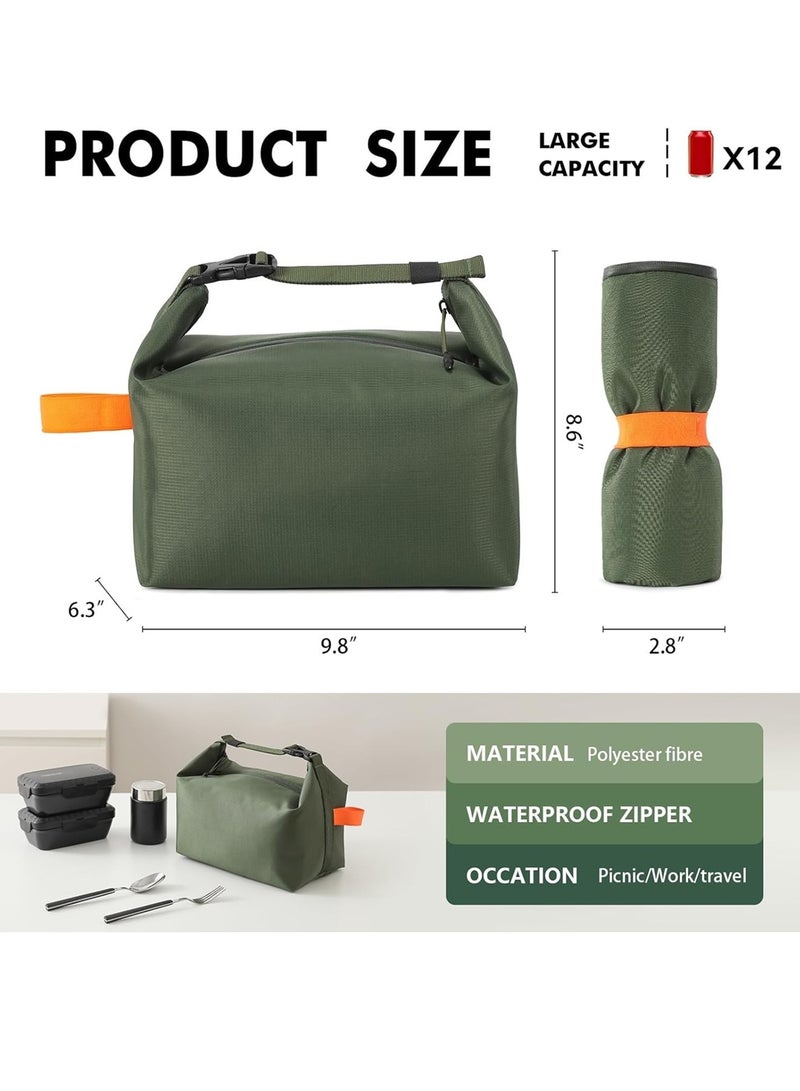 Adando Lunch Bag for Adult Women Men: Reusable High Capacity Lunch Tote Bags - Small Leakproof Cooler Lunch Box Bag for Work, Office, Picnic, Travel (Green) - Image 2