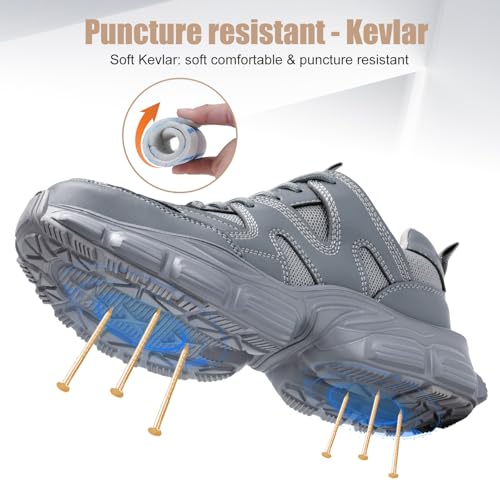 Hogent Steel Toe Shoes for Women Men Wide Non Slip Composite Work Sneakers Indestructible Comfortable Safety Tennis Shoes Lightweight Breathable Construction Sneakers Puncture Proof Ergonomic Design - Image 4