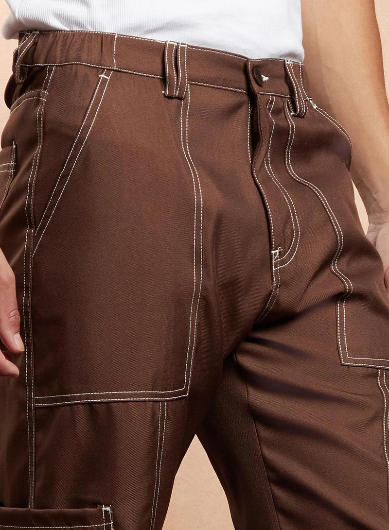 CAHOOT  Men's Mocha Brown Contrast-Stitch Carpenter Utility Trousers for Men | Best Price UAE