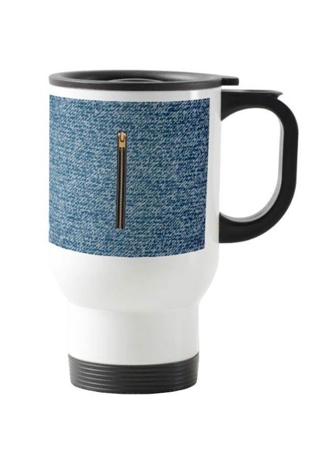 Zipper Printed Travel Mug White/Blue 13centimeter