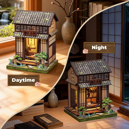 Fsolis Book Nook Kit Japanese DIY Miniature House Kit for Adults Mini House Tiny 3D Puzzles Craft Bookshelf Diorama Decor Gifts for Women Teenagers Book Lovers Japanese Tea Room - Image 5