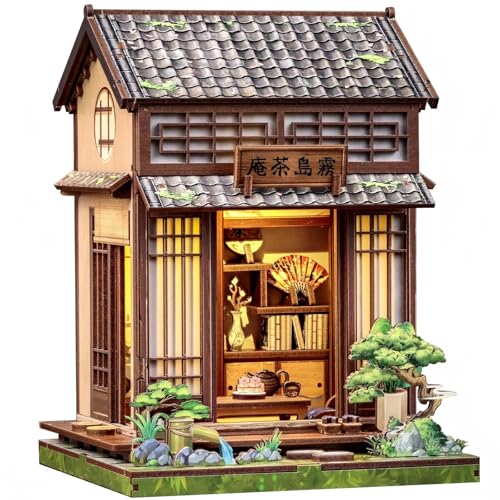 Fsolis Book Nook Kit Japanese DIY Miniature House Kit for Adults Mini House Tiny 3D Puzzles Craft Bookshelf Diorama Decor Gifts for Women Teenagers Book Lovers Japanese Tea Room - Image 1