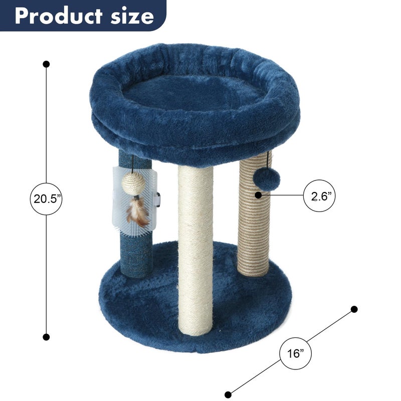 MECOOL Cat Scratching Post Tree with Tower Soft Bed.Natural Quality Sisal Carpet Jute Scratch Posts with Three Hanging Ball Toys and Massage Brush for Indoor Cats and Kittens Blue - Image 4