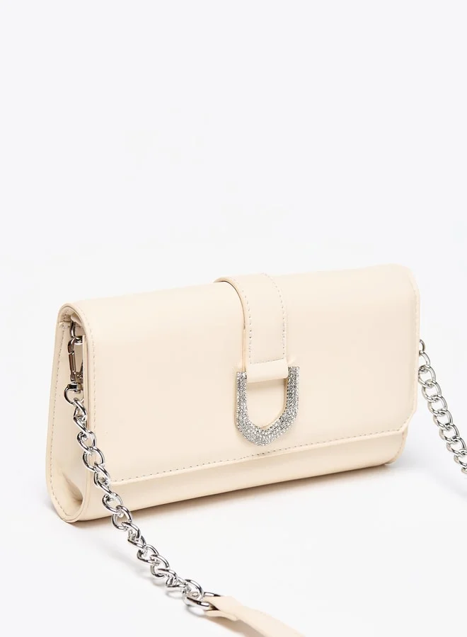 فلورا بيلا من شو إكسبرس Women Solid Clutch with Magnetic Button Closure and Embellished Accent