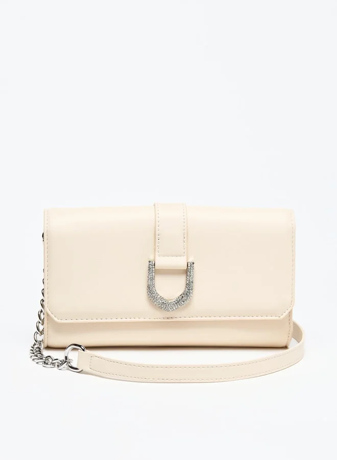 فلورا بيلا من شو إكسبرس Women Solid Clutch with Magnetic Button Closure and Embellished Accent