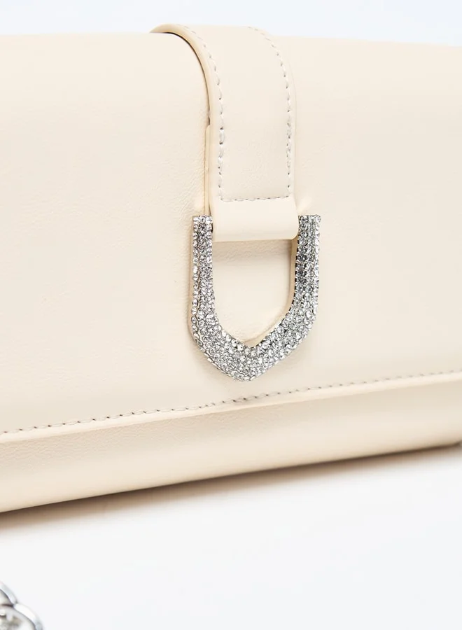 فلورا بيلا من شو إكسبرس Women Solid Clutch with Magnetic Button Closure and Embellished Accent