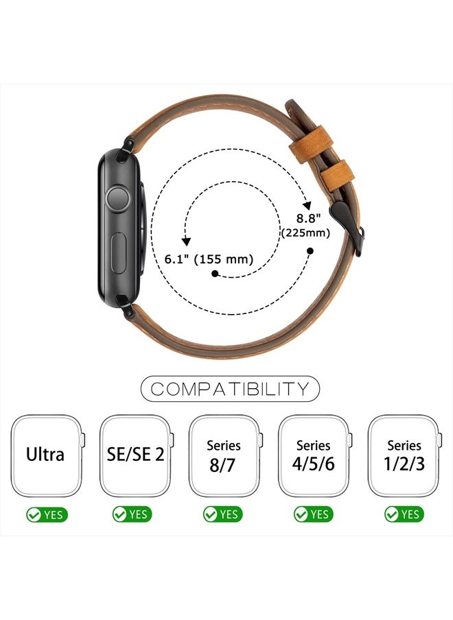 Tasikar - Bands Compatible with Apple Watch Band 49mm 45mm 44mm 42mm Men Genuine Leather Replacement Bands Compatible with Apple Watch Ultra Series 8 7 (45mm) SE 6 5 4 (44mm) 3 2 1 (42mm) - Light Brown - Image 1