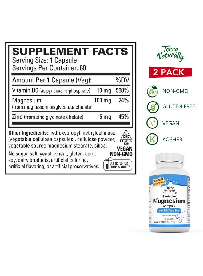 Terry Naturally Bioactive Magnesium Complex 2 Pack 60 Vegan Capsules Vitamin B6 Pyridoxal5Phosphate Zinc  Magnesium Supplement Supports Heart Health 120 Servings - Image 4