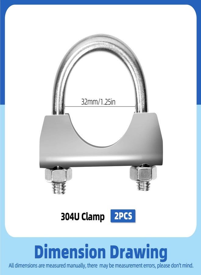 Glarks 2Pcs 32MM (1-1/4in) Stainless Steel U-Clamps Muffler Exhaust Clamps with Saddle Flange for Exhaust Tail Pipe - Image 2