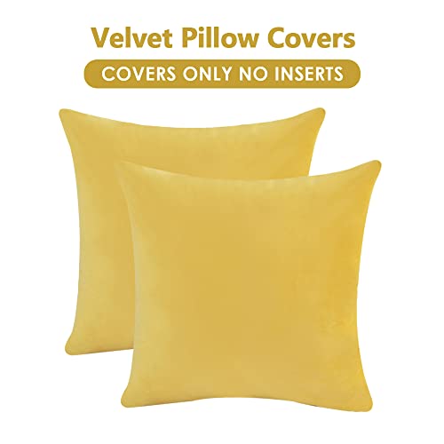 Krifey Throw Pillow Covers Velvet Decorative Square Pillowcase Soft Cushion Case for Summer Couch Bedroom 18x18 Inch Lemon Yellow, Pack of 2 - Image 3