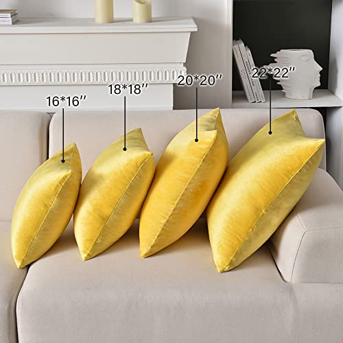 Krifey Throw Pillow Covers Velvet Decorative Square Pillowcase Soft Cushion Case for Summer Couch Bedroom 18x18 Inch Lemon Yellow, Pack of 2 - Image 4