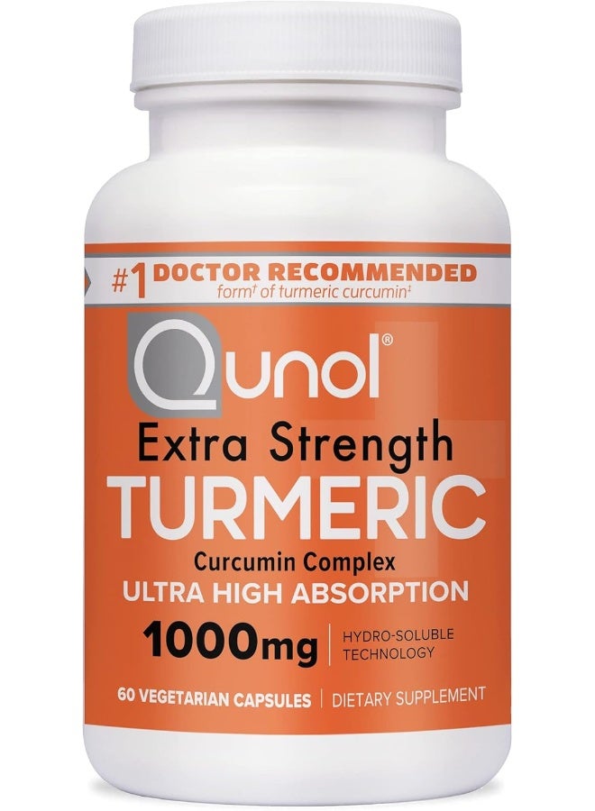 Qunol Turmeric Curcumin Capsules, Qunol 1000mg Extra Strength Supplement, Patented Hydro-Soluble Technology, Alternative to Turmeric Curcumin with Black Pepper, 60 Veggie Capsules - Image 1