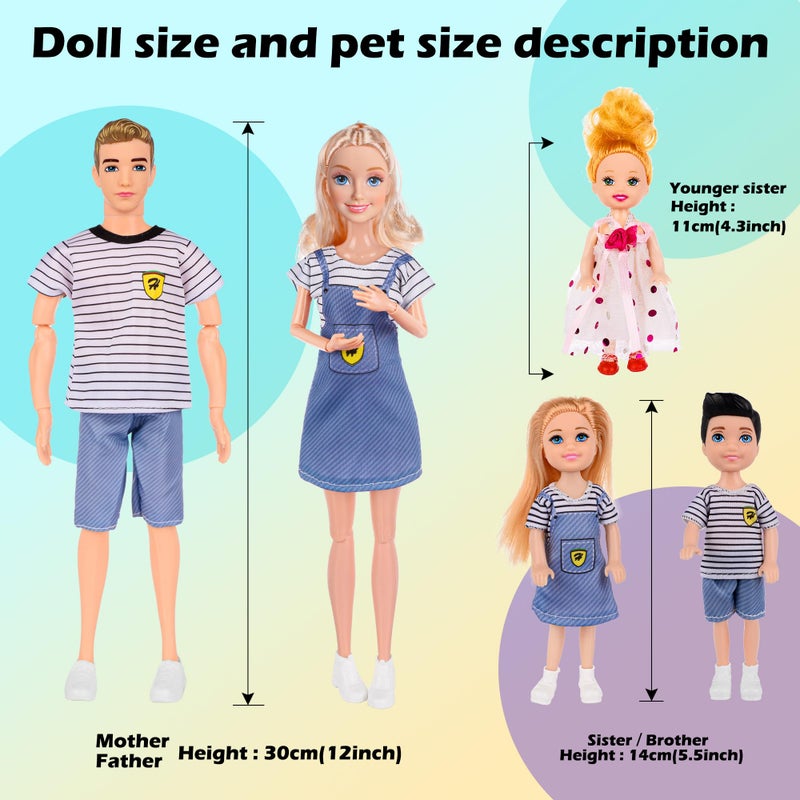 dollbie Dolls Family Playset with Baby Stroller Set- 6 People, Pets & Accessories for 3-12 Years Old | Toddler Gift with Pregnant Mom, Dad, 3 Kids, Dogs, and Interactive Play - Image 3