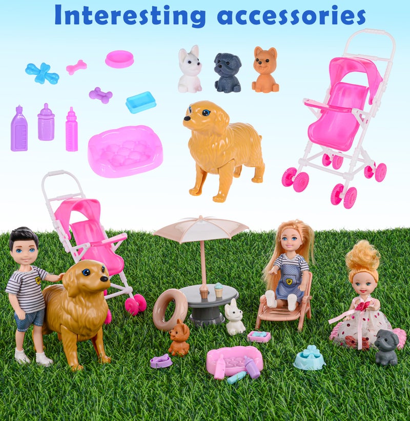 dollbie Dolls Family Playset with Baby Stroller Set- 6 People, Pets & Accessories for 3-12 Years Old | Toddler Gift with Pregnant Mom, Dad, 3 Kids, Dogs, and Interactive Play - Image 4
