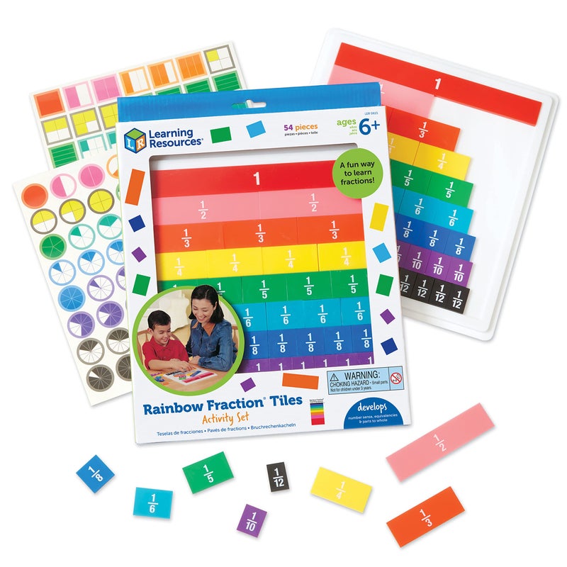 Learning Resources Rainbow Fraction Tiles - 54 Pieces, Ages 6+ Early Math Skills, Visual Aid, Math for Kids, Teacher Supplies - Image 1