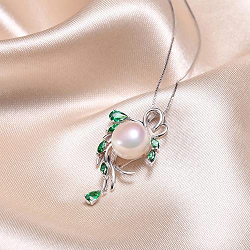 HXZZ Fine Jewelry Gifts for Women 925 Sterling Silver Freshwater Cultured White Pearl Pendant Necklace Green Hope - Image 3