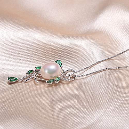 HXZZ Fine Jewelry Gifts for Women 925 Sterling Silver Freshwater Cultured White Pearl Pendant Necklace Green Hope - Image 5