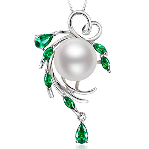 HXZZ Fine Jewelry Gifts for Women 925 Sterling Silver Freshwater Cultured White Pearl Pendant Necklace Green Hope - Image 1
