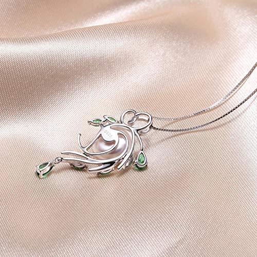 HXZZ Fine Jewelry Gifts for Women 925 Sterling Silver Freshwater Cultured White Pearl Pendant Necklace Green Hope - Image 4