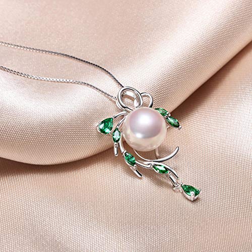 HXZZ Fine Jewelry Gifts for Women 925 Sterling Silver Freshwater Cultured White Pearl Pendant Necklace Green Hope - Image 2