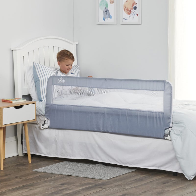 Regalo Hideaway 54Inch Extra Long Bedrail with Reinforced Anchor Safety System Grey