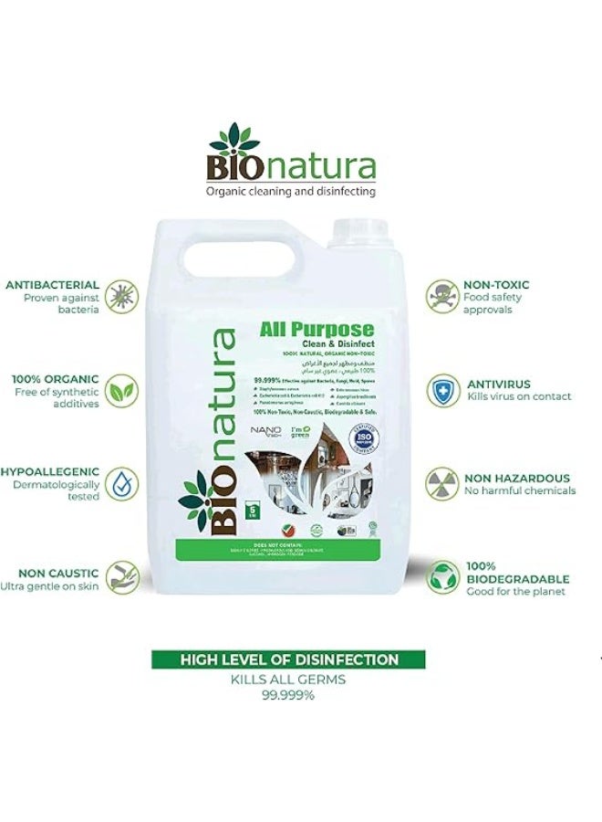 BioNatura منظف شامل عضوي 5 لتر - طبيعي، غير سام وقابل للتحلل - منظف متعدد الاستخدامات للأسطح - آمن للمطبخ، الحمام، الأرضيات وتنظيف المنزل - Image 1