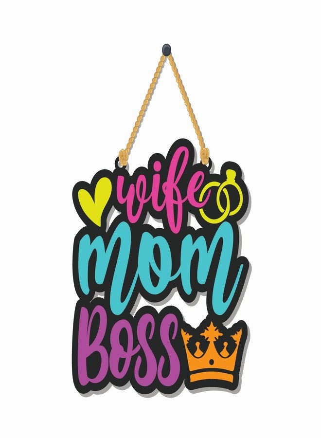 Bhai Please Wife Mom Boss Wooden Wall Decor | Hanging | Wall Art | Wooden Hanger for Living Room | Kitchen| Womens Day Gift for Wife, Mother, Mom, Daughter, Sister, Colleagues - Image 1