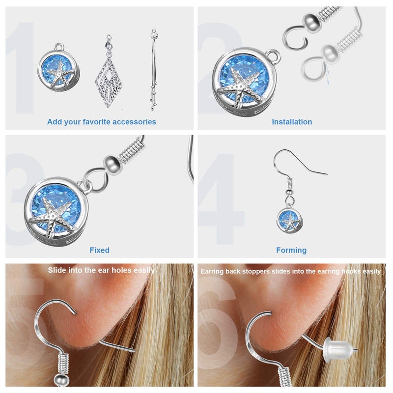 MENKEY 925 Sterling Silver Earring Hooks 120 PCS/60 Pairs, Ear Wires Fish Hooks, Hypo-allergenic Jewelry Findings Parts with 120 PCS Clear Silicone Earring Backs - Image 4
