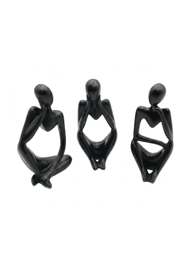 BERAM Black Thinker Statue Set of 3 Left Right and Middle Abstract Resin Sculptures Modern Matte Black Thinker Figurines for Home Décor Office Desk Bookshelf Living Room Art Display - Image 1