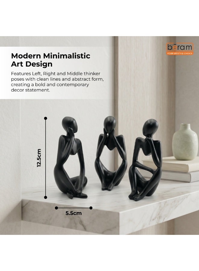 BERAM Black Thinker Statue Set of 3 Left Right and Middle Abstract Resin Sculptures Modern Matte Black Thinker Figurines for Home Décor Office Desk Bookshelf Living Room Art Display - Image 2