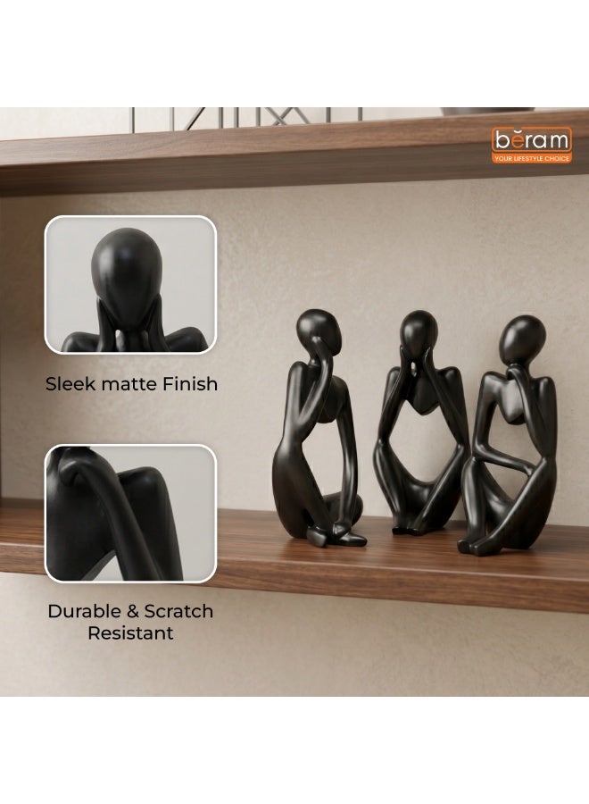 BERAM Black Thinker Statue Set of 3 Left Right and Middle Abstract Resin Sculptures Modern Matte Black Thinker Figurines for Home Décor Office Desk Bookshelf Living Room Art Display - Image 3