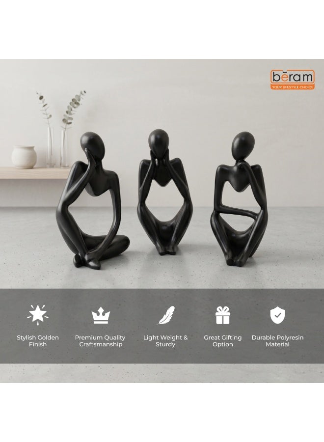 BERAM Black Thinker Statue Set of 3 Left Right and Middle Abstract Resin Sculptures Modern Matte Black Thinker Figurines for Home Décor Office Desk Bookshelf Living Room Art Display - Image 4