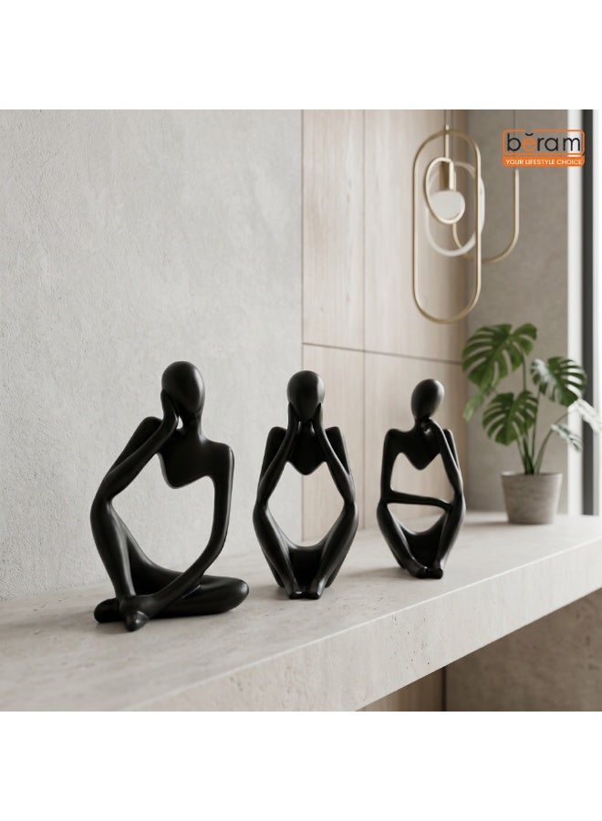 BERAM Black Thinker Statue Set of 3 Left Right and Middle Abstract Resin Sculptures Modern Matte Black Thinker Figurines for Home Décor Office Desk Bookshelf Living Room Art Display - Image 5