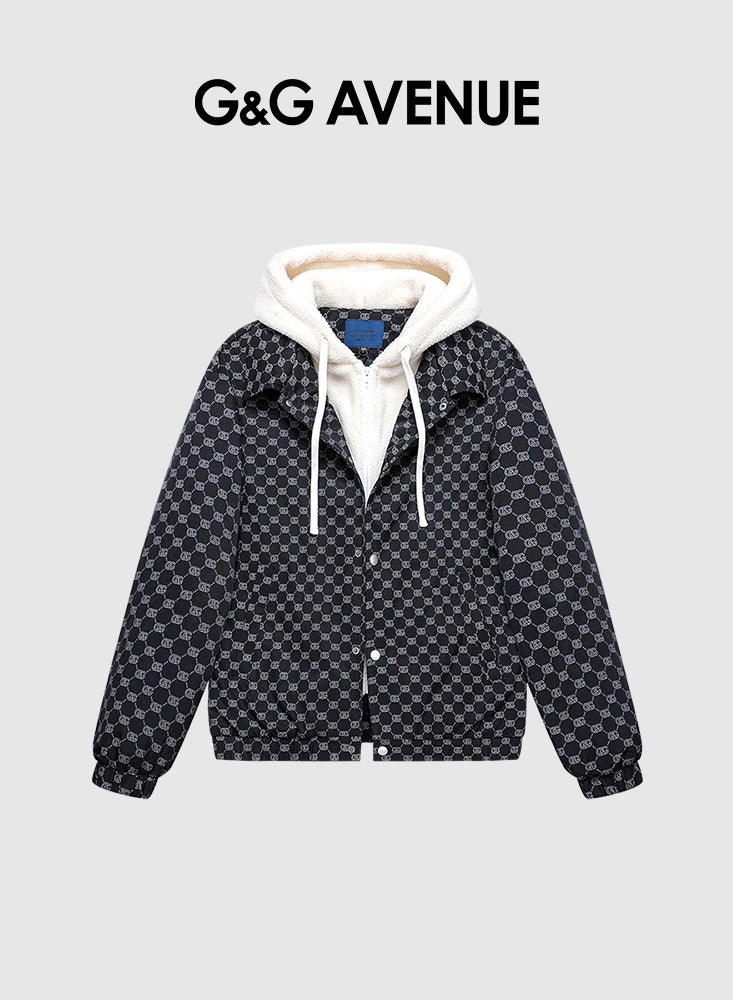 جي آند جي أفينيو الرجال أسفل سترة من الصوف الغنم سترة مع قبعة وهمية قطعتين - Image 1