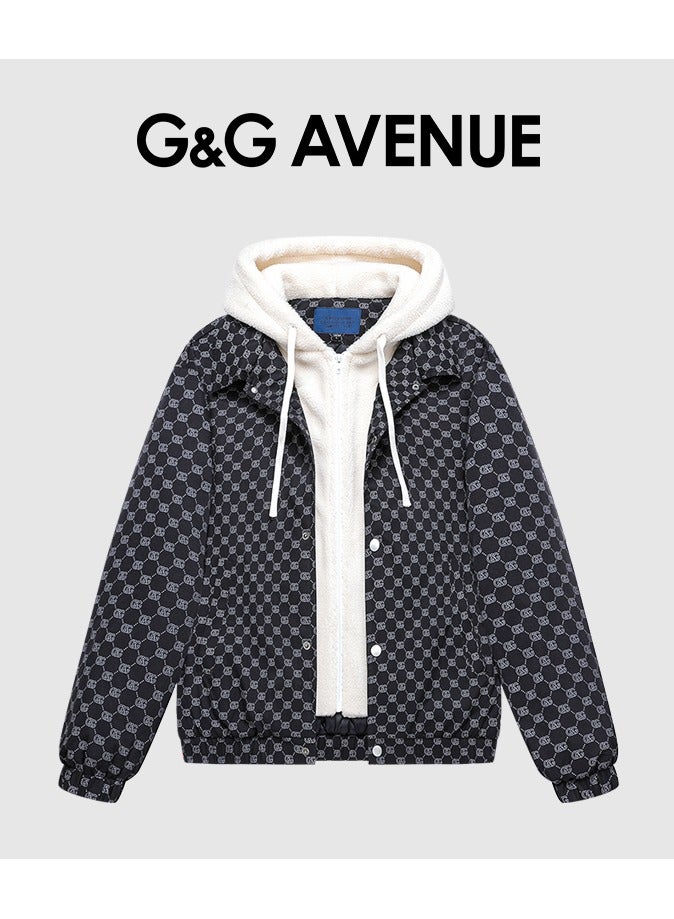 جي آند جي أفينيو الرجال أسفل سترة من الصوف الغنم سترة مع قبعة وهمية قطعتين - Image 2