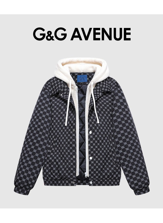 جي آند جي أفينيو الرجال أسفل سترة من الصوف الغنم سترة مع قبعة وهمية قطعتين - Image 3